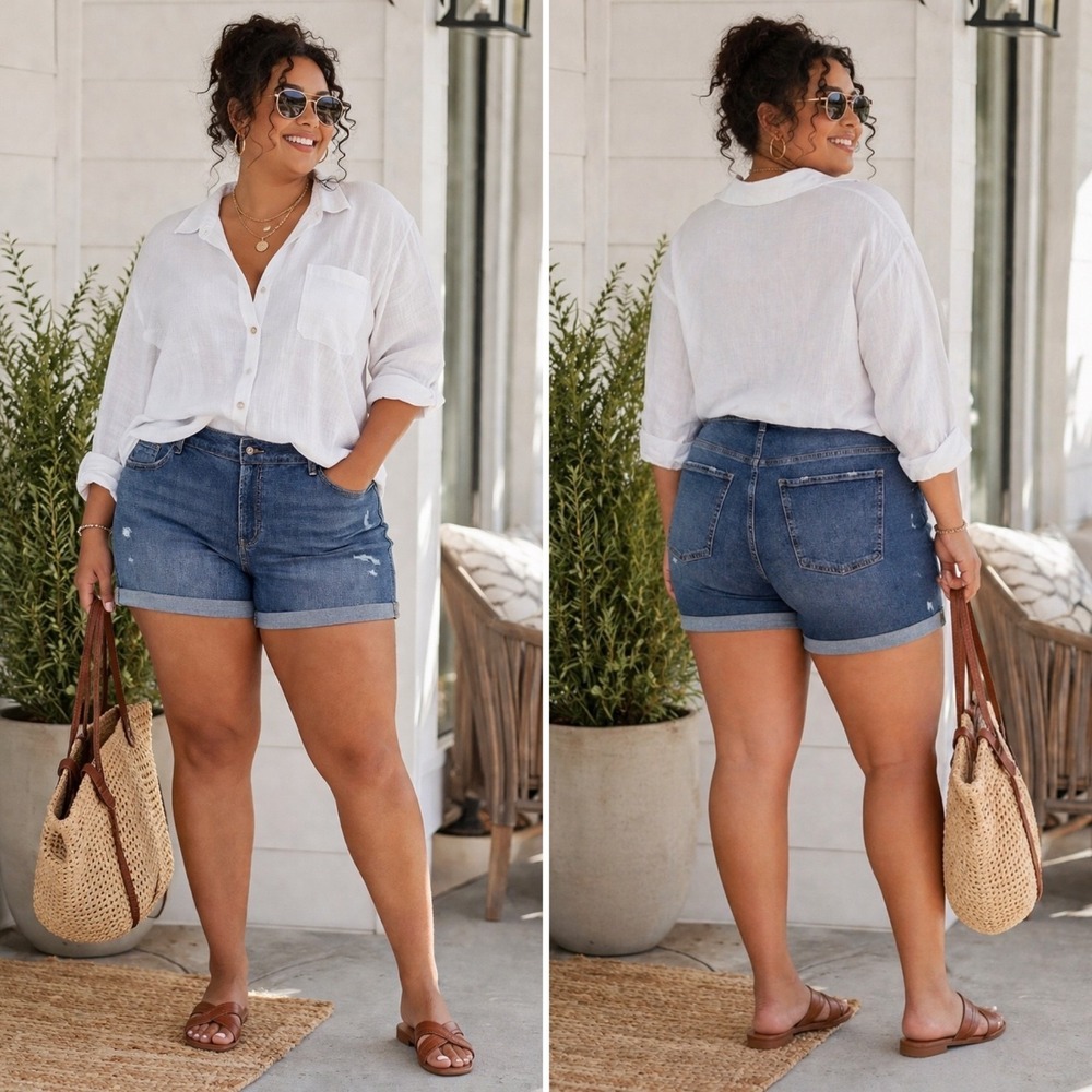Old Navy Mid Rise Boyfriend Denim Shorts Sz 20 Medium Wash Distressed Cuffed NWT